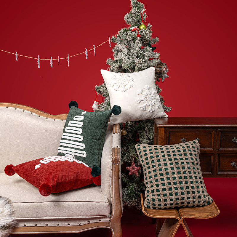 Urlaubs-Tufted-Chenille-Quadrat-Wurfkissen mit erhöhtem Baum-Motiv und verstecktem Reißverschluss