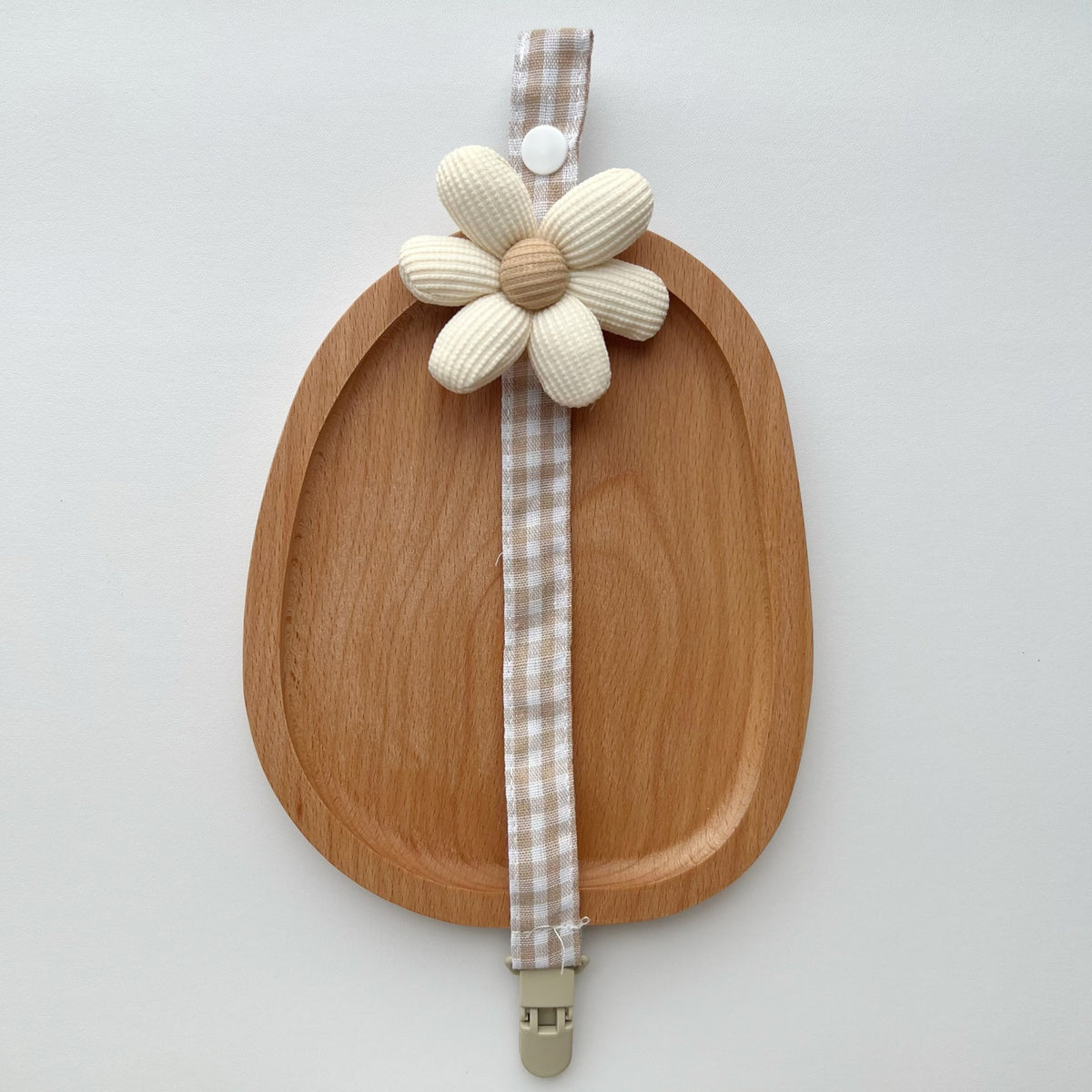 Karo Baumwolle Schnullerband mit gepolstertem geripptem Blumenmotiv und Schnellverschlussclip