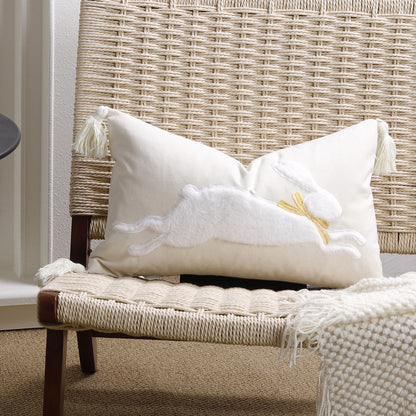 Bestickter Hasen-Applikations-Tassel-Lumbar-Kissenbezug