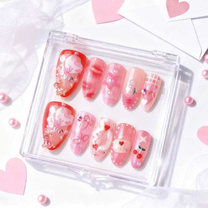 Künstlerisches Herz-Themen Press-On Nagelkunst Set Brehn