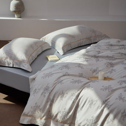 Botanisches Jacquard Baumwollsatin Bettwäsche Set mit Kontrastpaspel