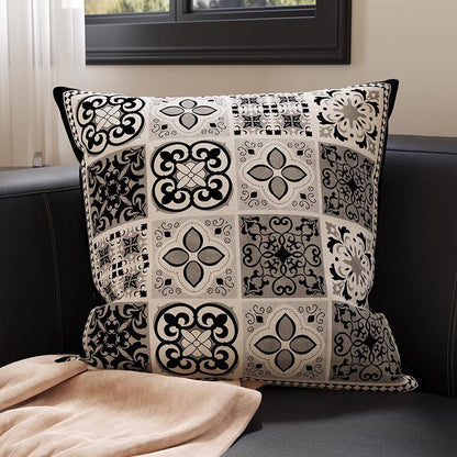 Botanical Sketch Velvet Square Throw Pillow Cover with Zebra-Trim Hidden Zipper