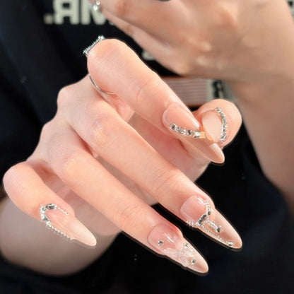Elegantes Stiletto Druck-Nagelkunst-Set mit Kristallakzenten Brehn