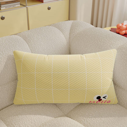 Decorative Plaid Throw Pillow Cover with Embroidered Cartoon Sheep Patch