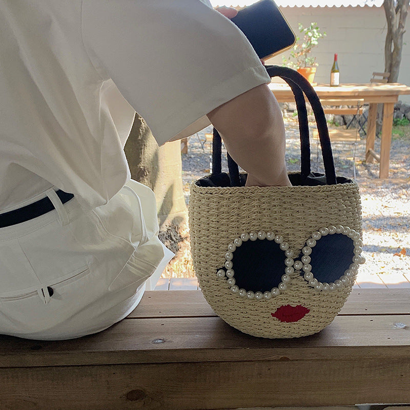 Damen Korbtasche mit verspieltem Gesichtsdesign Brehn