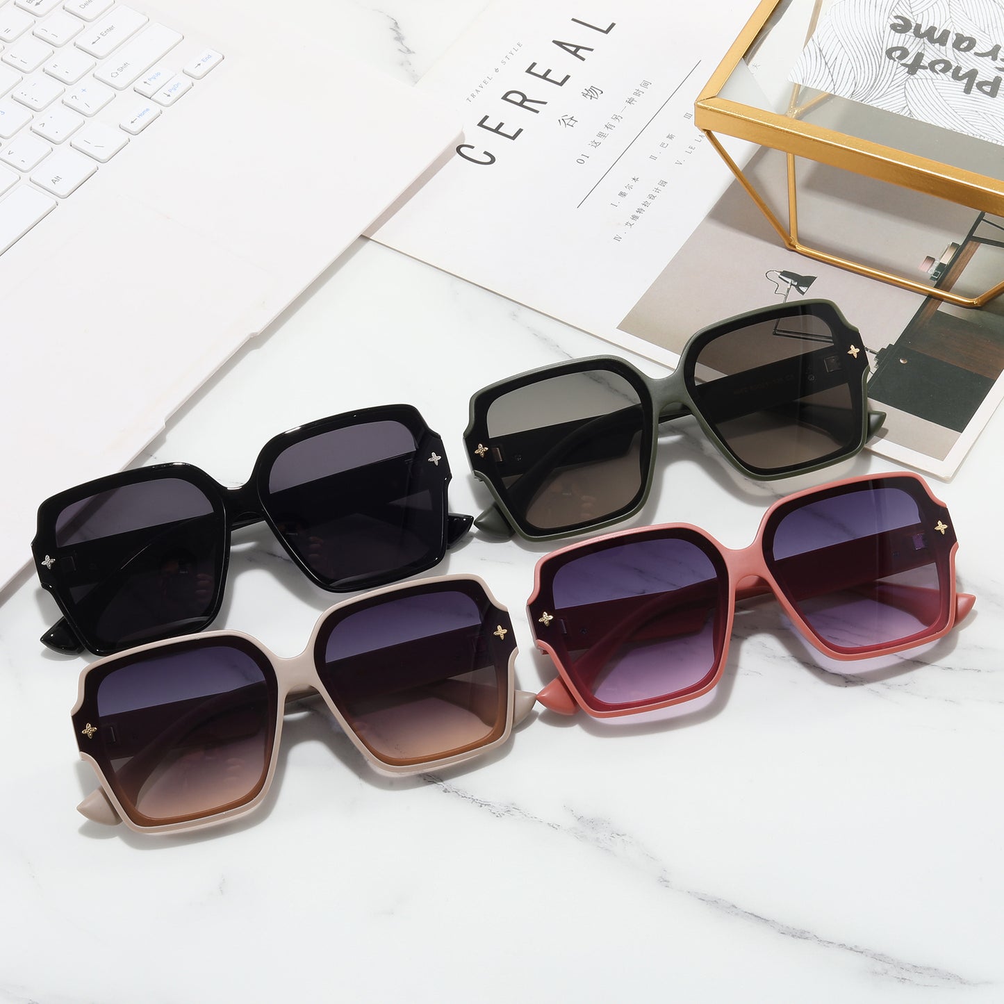Damen quadratische Oversized-Sonnenbrille mit modernem Design Brehn