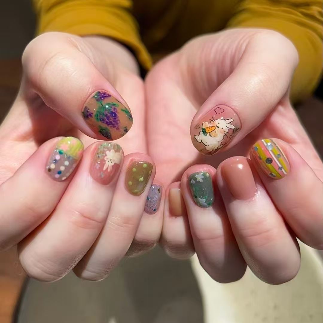 Künstlerisches katzenmotiviertes Press-On-Nagelkunstset Brehn