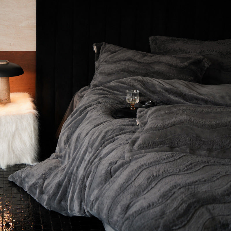 Plüsch-Faux-Fur-texturiertes wendbares Bettbezug-Set
