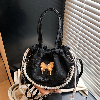 Elegante Mini-Handtasche mit Perlenakzenten und Kordelzug