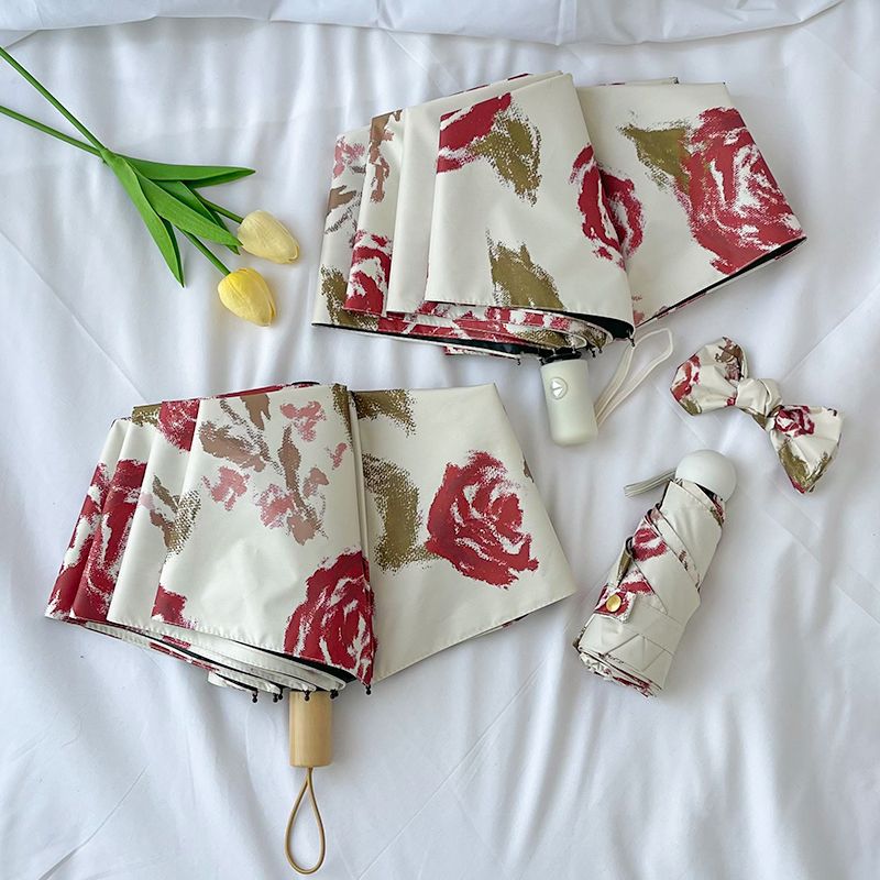Damen Automatischer Faltregenschirm mit Blumenmuster Brehn