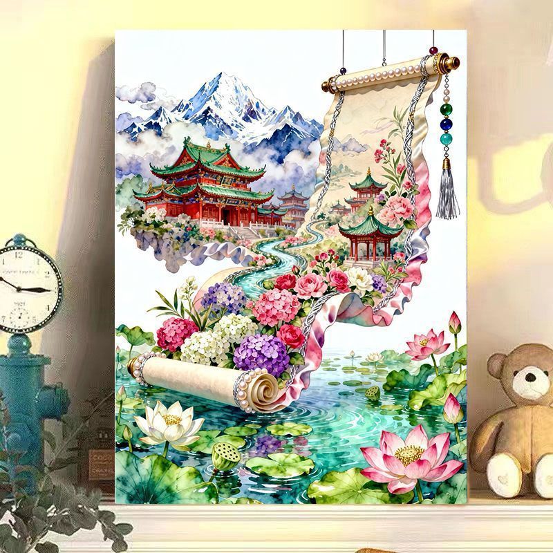 Elegante chinesische Landschaftsrollenkunstdruck Brehn