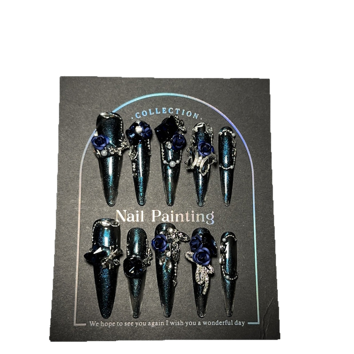 Glamorous Stiletto Press-On Nagel Set mit floralen Verzierungen
