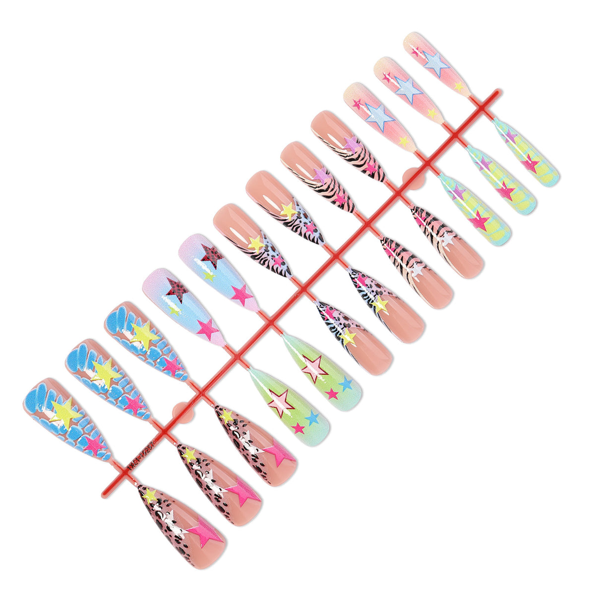 Kunstnagelset mit bunten Sternen- und Tiermotiven Brehn