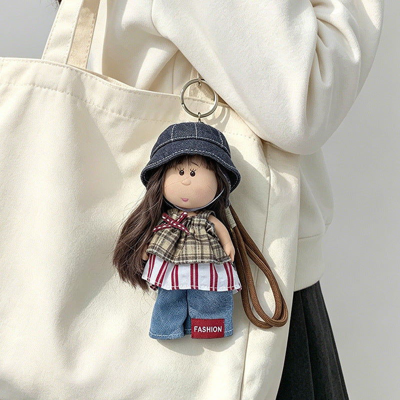 Hooded Doll Bag Charm Schlüsselanhänger mit Denim-Outfit & Schlaufe Brehn
