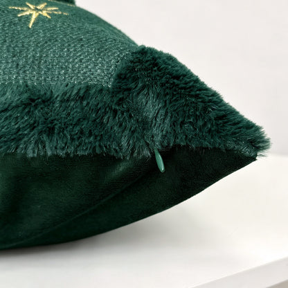Luxuriös besticktes Samt Weihnachts-Wurfkissen mit Kunstfell-Fransen