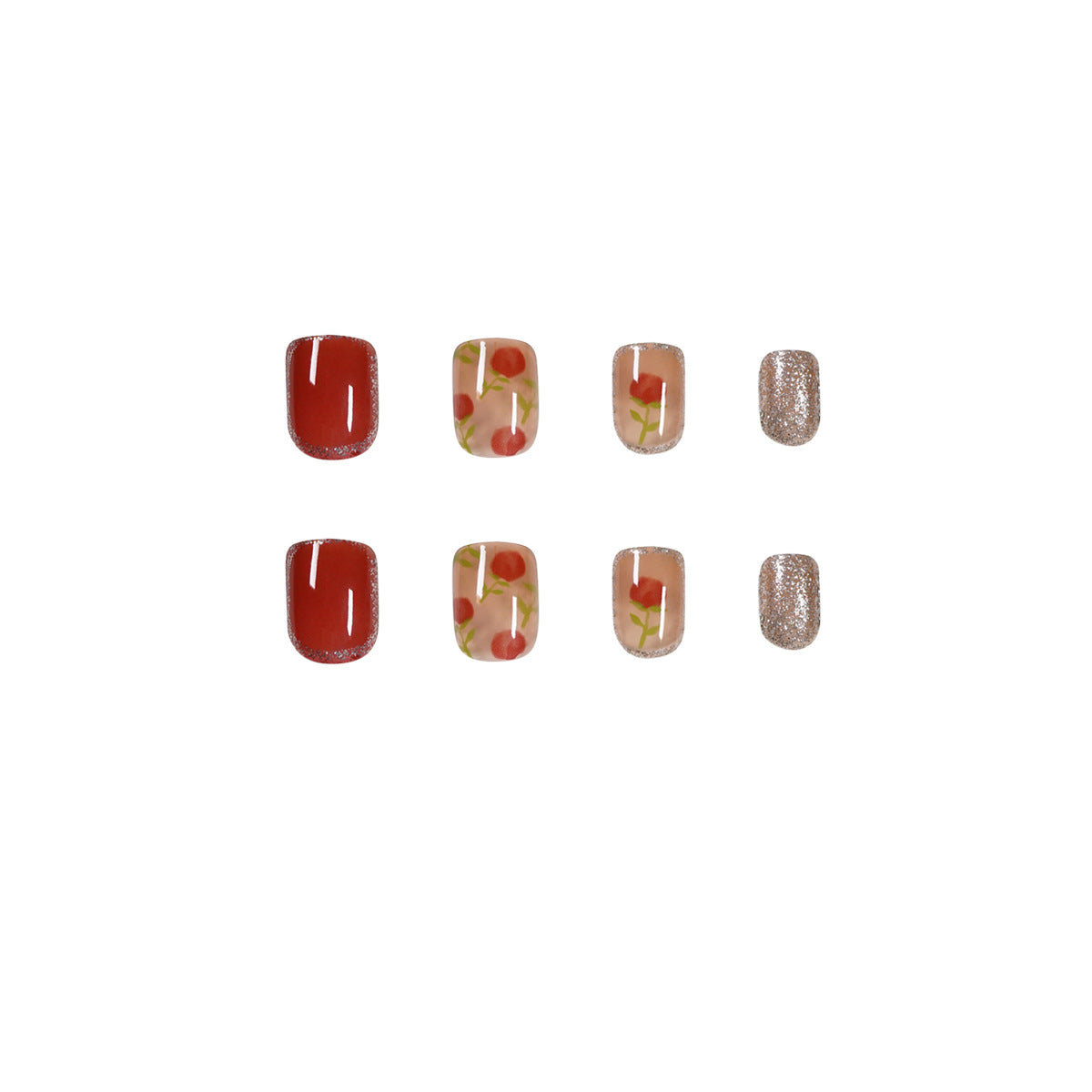 Kunstvolle Nagelkunst mit natürlichem Farbverlauf und Blütenakzenten Brehn