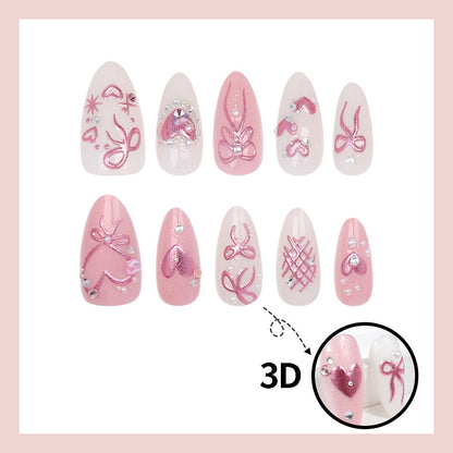 Kunstnagelset mit romantischen Schleifen- und Herzdesigns Brehn