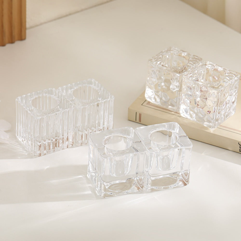 Quadratischer gerippter Glas Teelichthalter Brehn