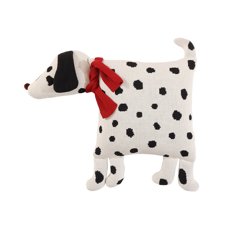 Dekoratives Strick-Kuschelkissen in Hundeform mit gestepptem Körper und Schleifen-Detail Brehn