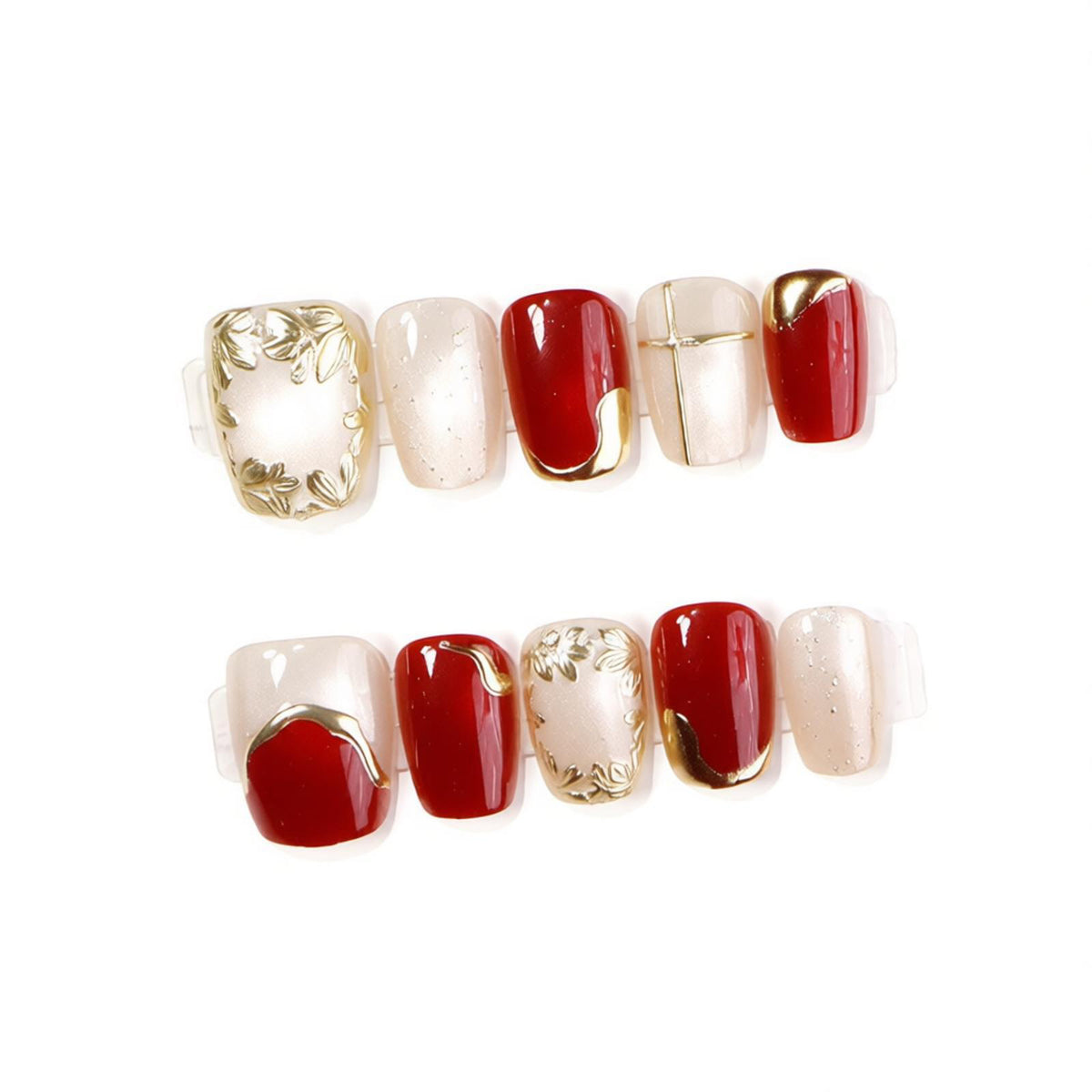 Dekorative Press-On Nagelkunst-Set mit goldenen Akzenten Brehn