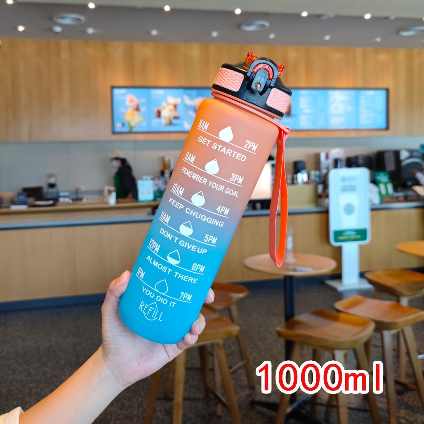 Damen motivierende Wasserflasche mit Zeitmarkierungen Brehn