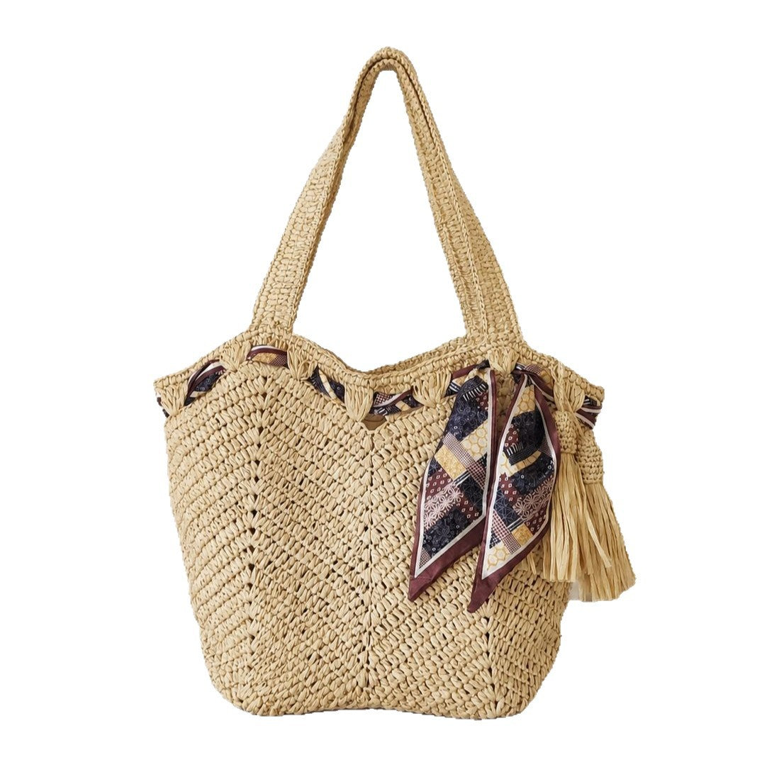 Handgefertigte Strandtasche mit Verspieltem Falz und Quasten Brehn