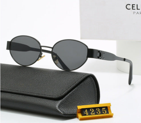 Damen elegante ovale Sonnenbrille mit goldfarbenem Rahmen Brehn