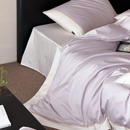 Premium-Baumwollsatin-Bettwäsche-Set mit feiner Kontrastpaspel und Hotelverschluss