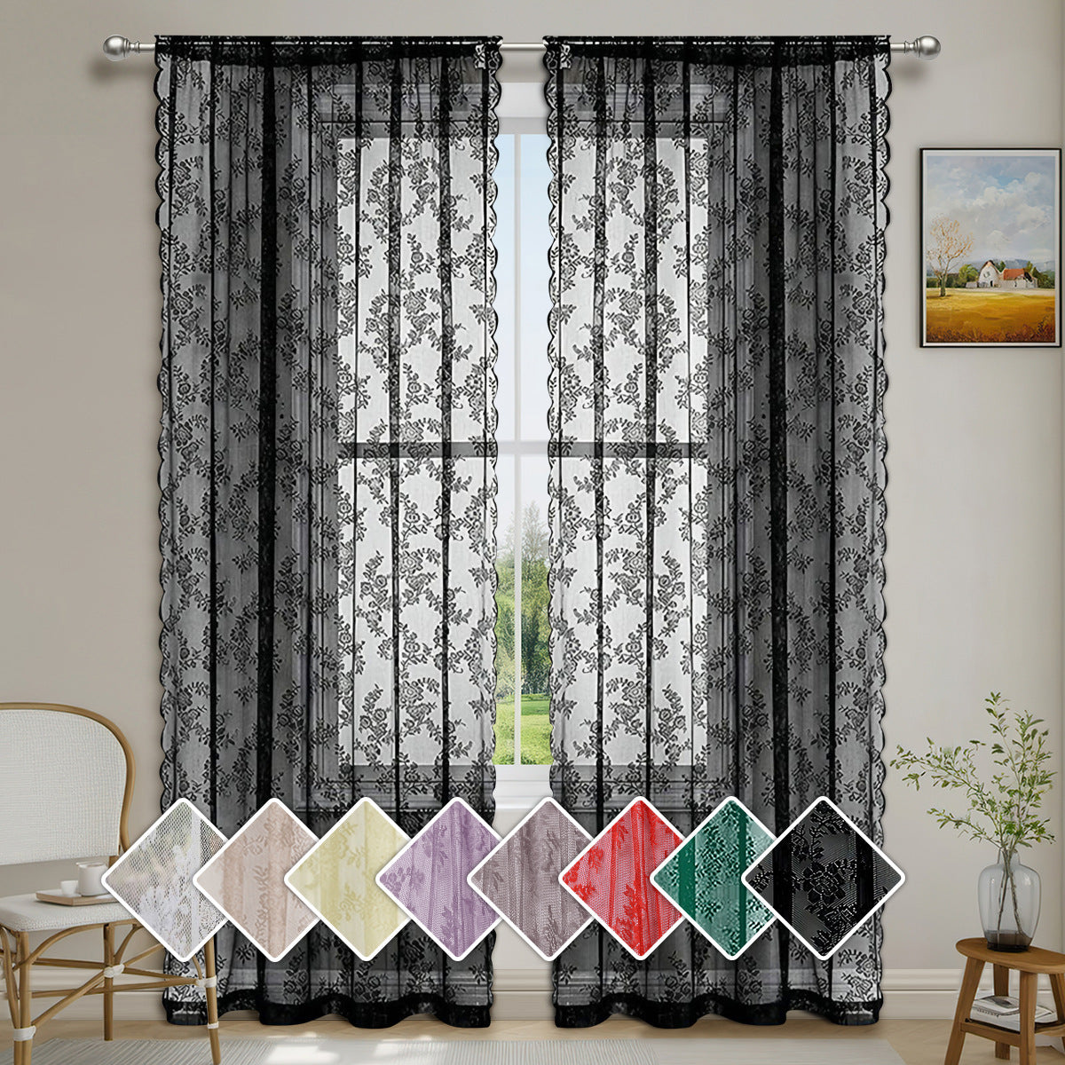Elegante florale Spitzenfensterbehänge