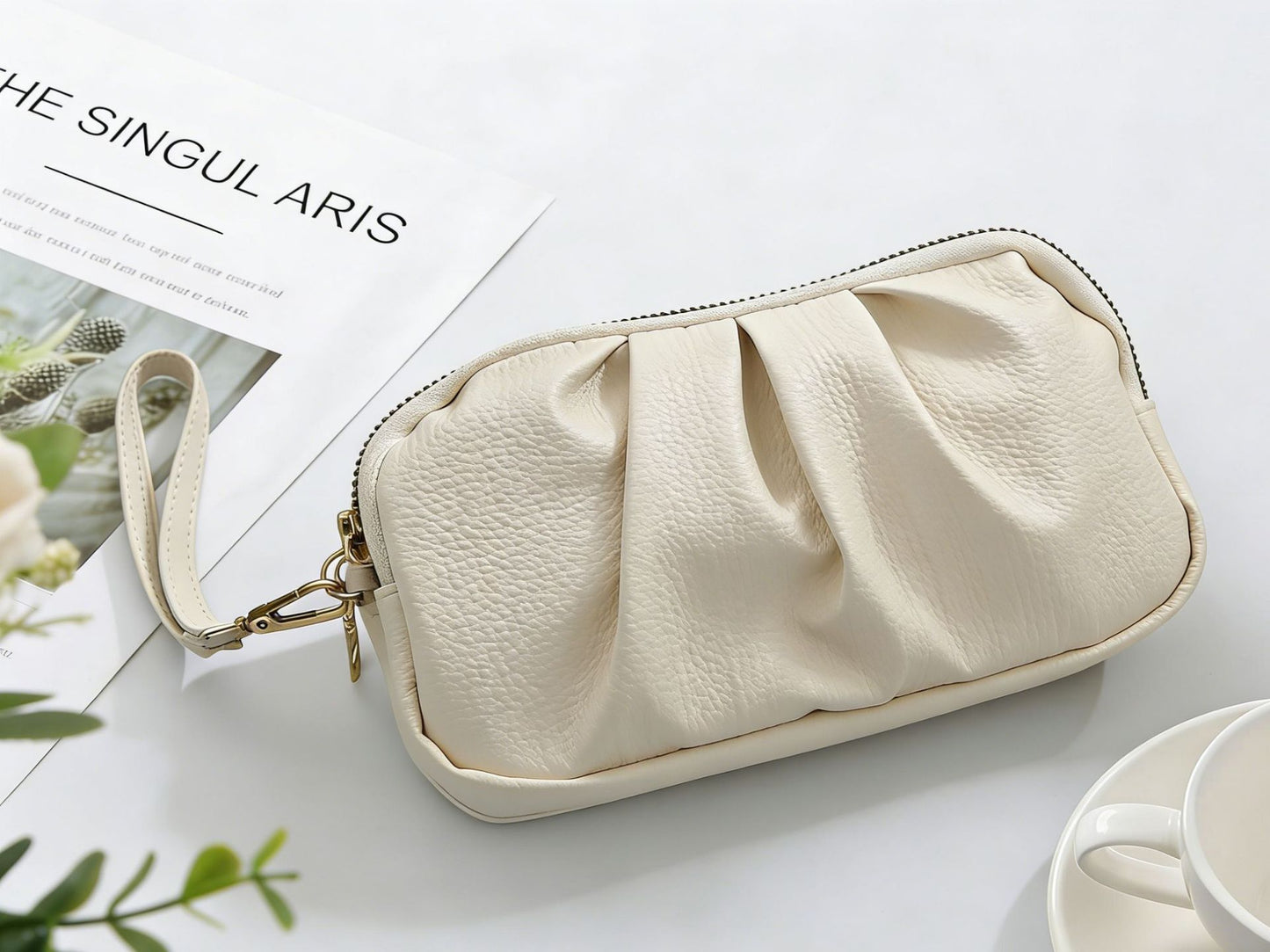 Strukturierte Leder Reißverschluss Clutch Geldbörse Brehn