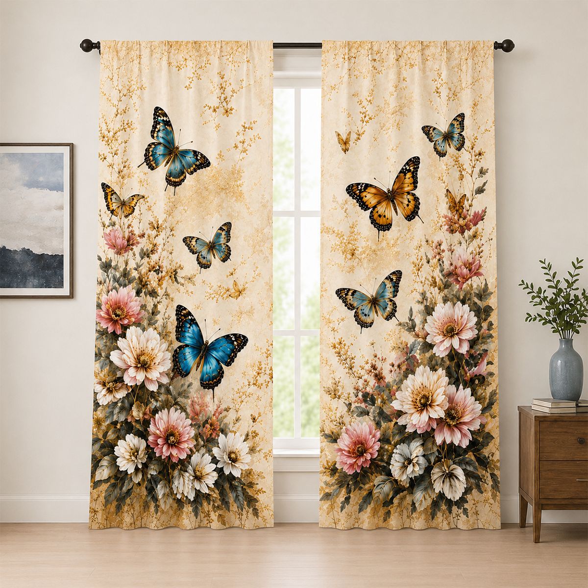 Künstlerische Floralprint-Fensterdraperien