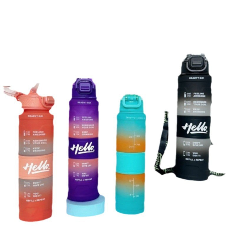 Damen Motivations-Trinkflasche mit Zeitanzeige und Schultergurt Brehn