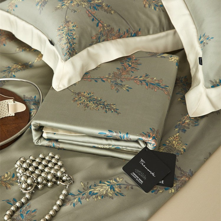 Luxuriöse Satin-Bettwäsche-Garnitur mit geometrischem Jacquardmuster und Satinbesatz Brehn