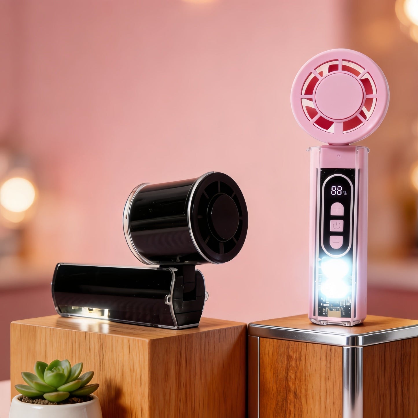 Frauen Tragbarer Mini Ventilator mit Digitalanzeige und LED-Beleuchtung Brehn