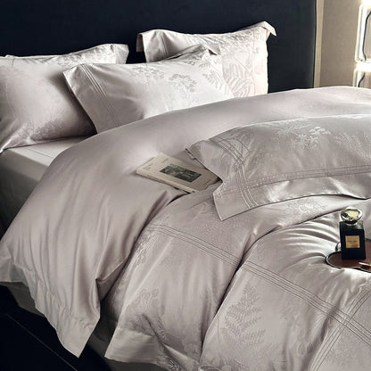 Umkehrbare strukturierte Sateen-Jacquard Bettbezugset mit Satin Saum und Kissenbezügen
