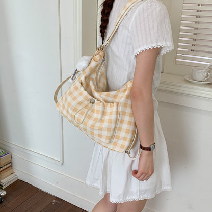 Gingham-Print Schlapp Schultertasche