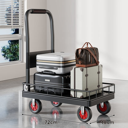 Robuster Plattform-Gepäckwagen mit erhöhtem Sicherheitsgeländer und ergonomischem gepolstertem Griff