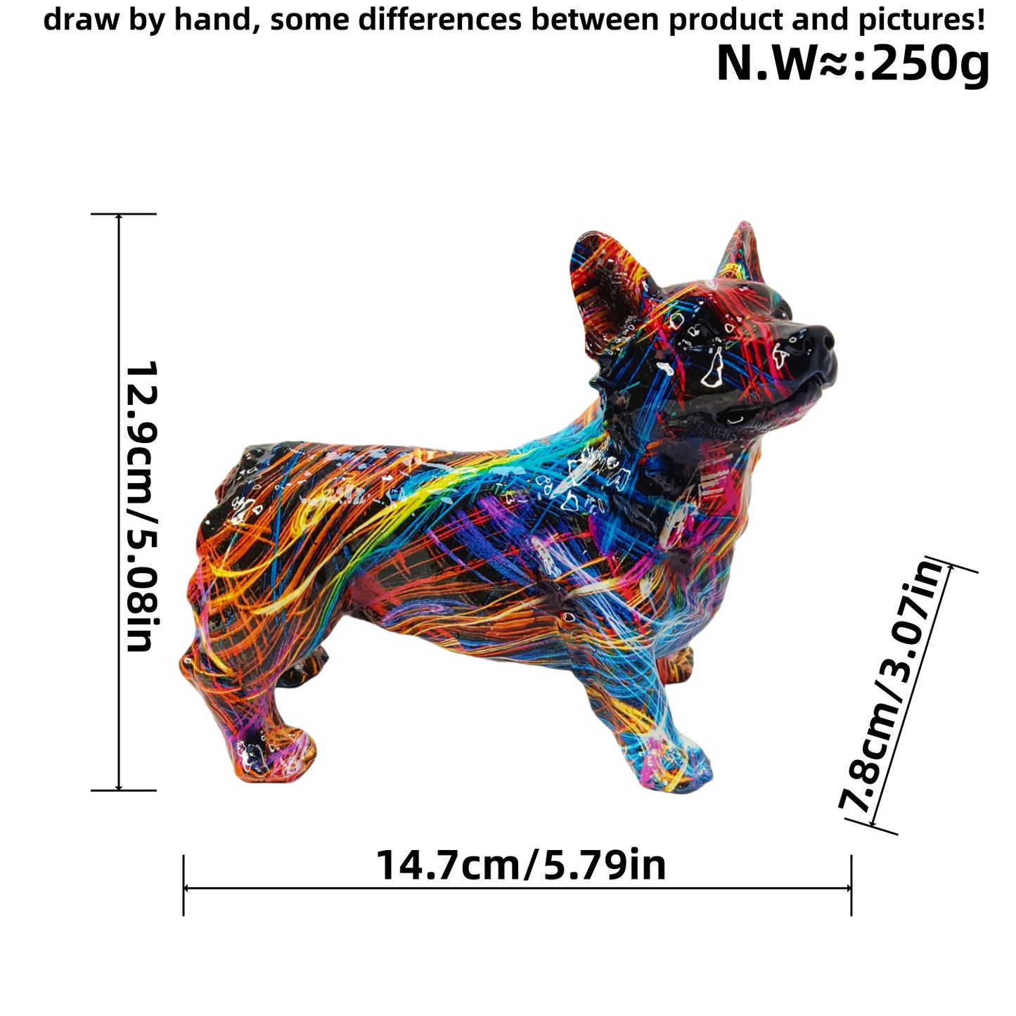 Bunte Dekofigur eines Welsh Corgis Brehn