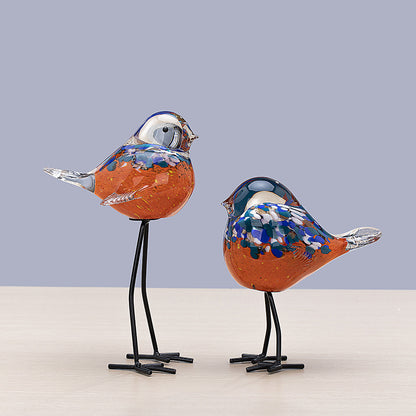 Handgefertigte dekorative Glasskulptur eines Vogels auf Metallbeinen Brehn