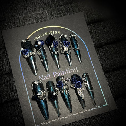 Glamorous Stiletto Press-On Nagel Set mit floralen Verzierungen