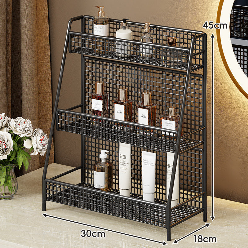Zweischichtiger Metallgitter-Countertop-Vanity-Organizer-Regal mit erhöhtem Frontlippe