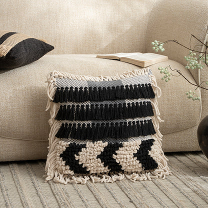 Boho-Kissenbezug mit Makramee, Quasten und Relieftextur Brehn