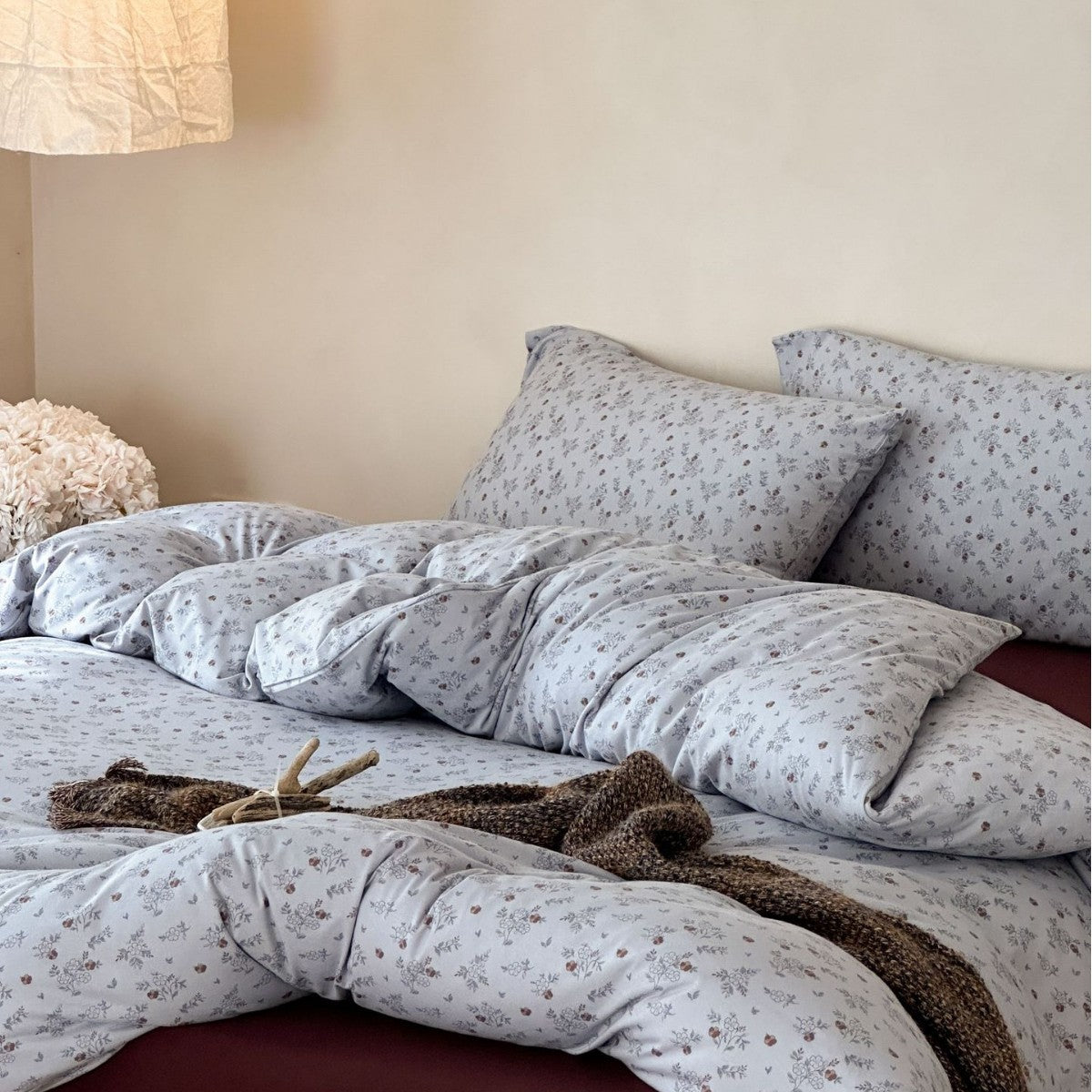 Blumen Baumwoll Percale Bettwäsche Set mit Bettbezug, Spannbettlaken und Kissenbezügen mit Umschlag