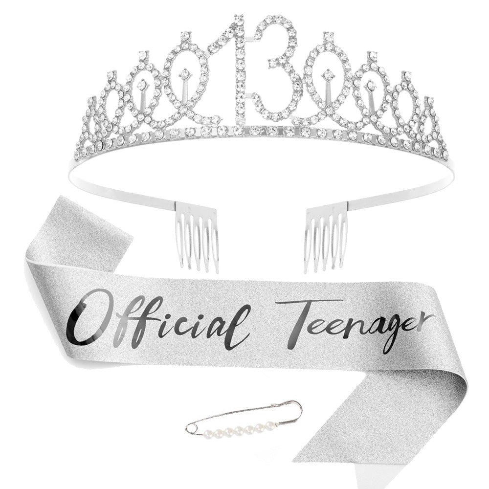 Damen Kristallverzierte Geburtstagskrone mit personalisiertem Sash Brehn