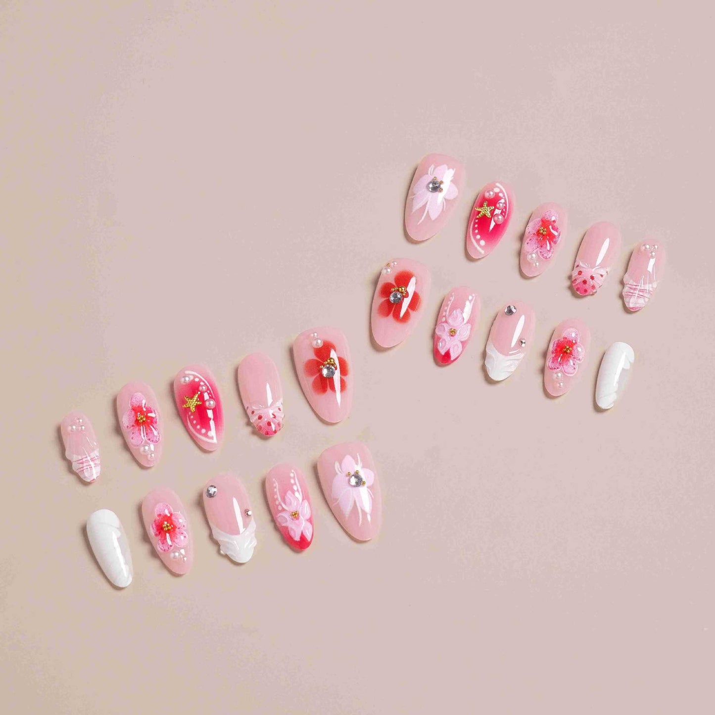 Elegantes florales Design Press-On-Nagelset Brehn