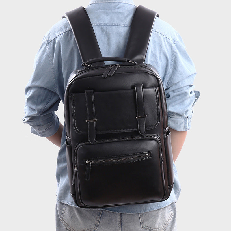 Stylischer Mehrfachfächer-Leder-Rucksack Brehn