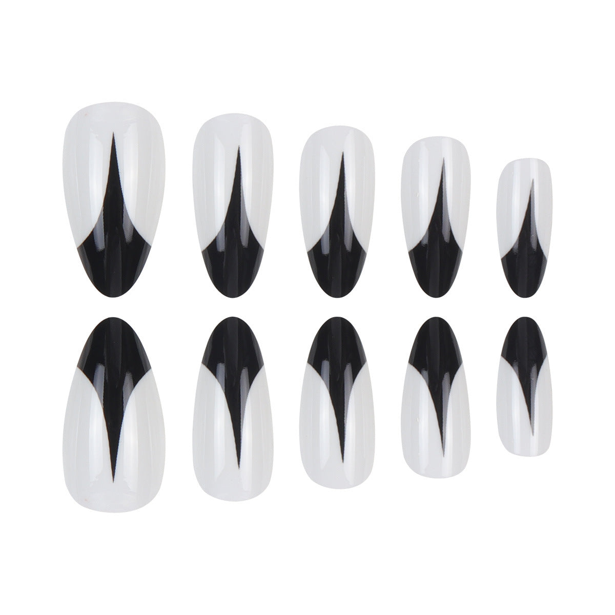 Trendy Stiletto Künstliche Nägel mit Künstlerischem Schwarz und Weiß Design Brehn