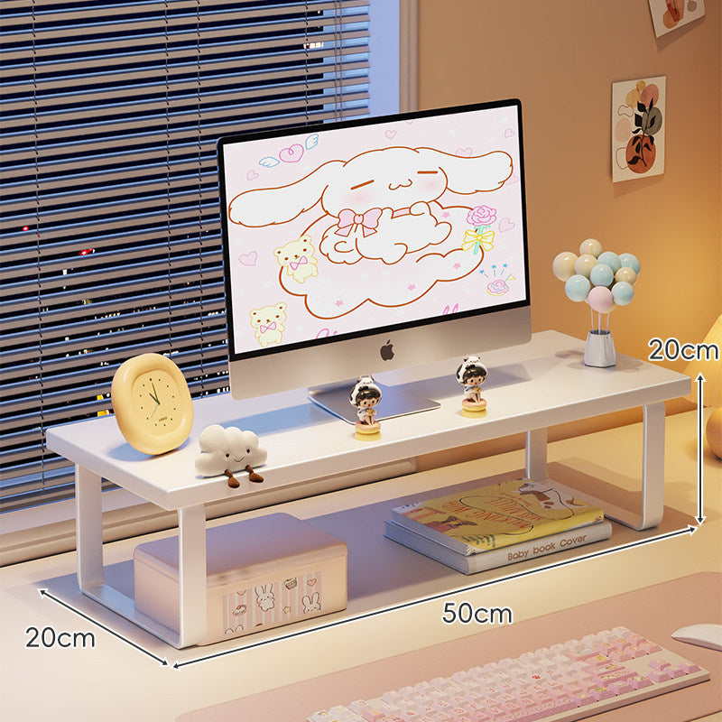 Erhöhter Monitorständer mit Holz-Optik-Oberfläche, Metallrahmen und Unterregal-Stauraum