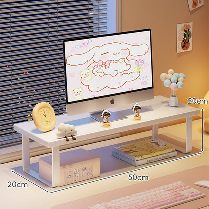 Erhöhter Monitorständer mit Holz-Optik-Oberfläche, Metallrahmen und Unterregal-Stauraum