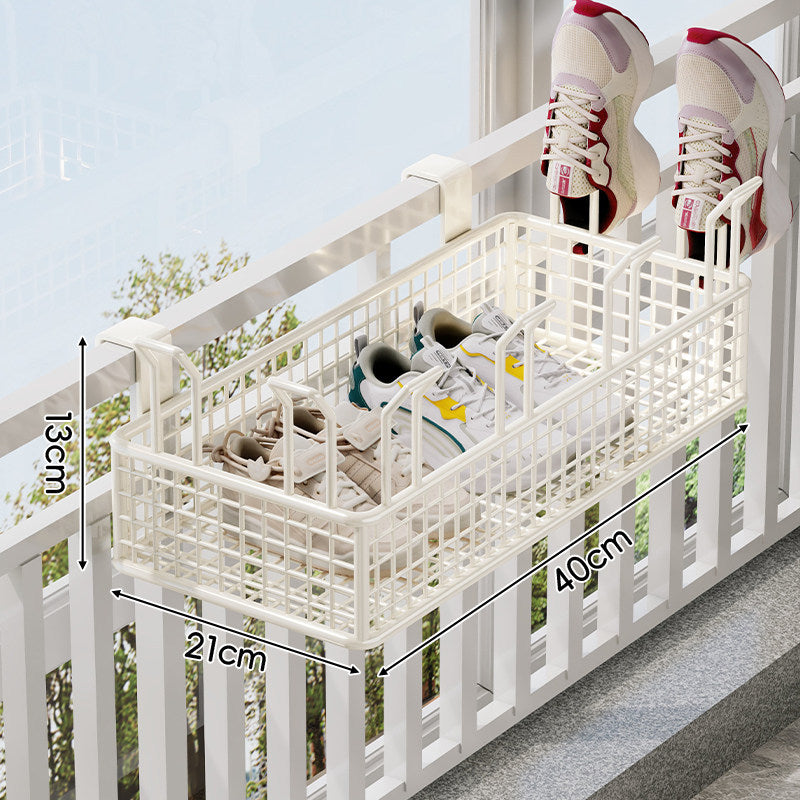 Über-Rail Balkon Schuh-Trocknungs- und Aufbewahrungskorb mit geteilten Mesh-Fächern